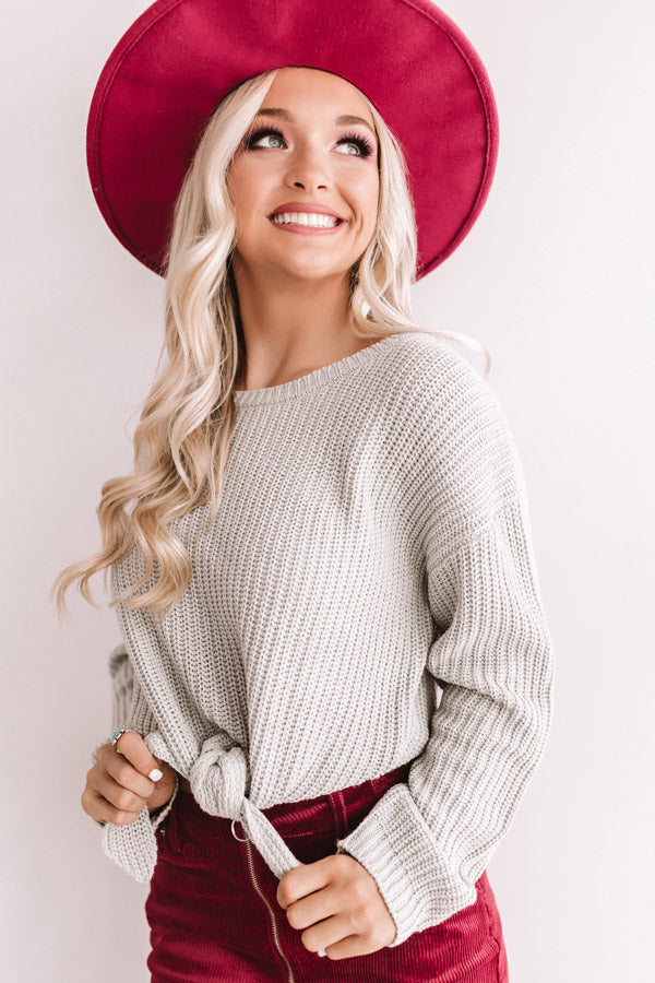 Just Your Type Front Tie Sweater in Light Grey Image - 1