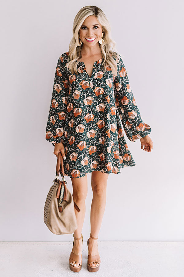 Chiffon On My Mind Floral Tunic Dress in Teal