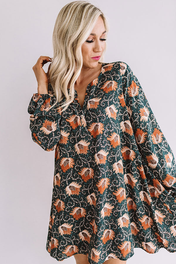 Chiffon On My Mind Floral Tunic Dress in Teal