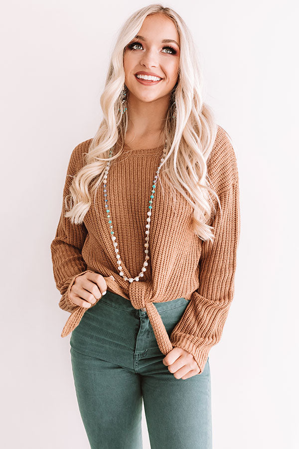 Just Your Type Front Tie Sweater in Light Chocolate Image - 1