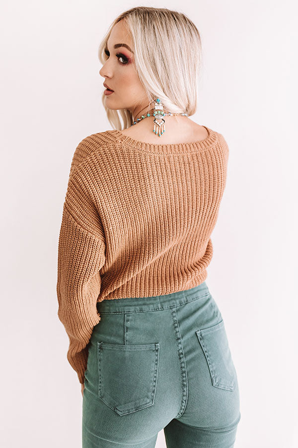Just Your Type Front Tie Sweater in Light Chocolate Image - 1