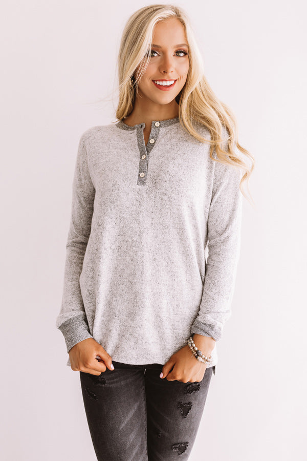 Coastal Cabin Henley Top In Grey