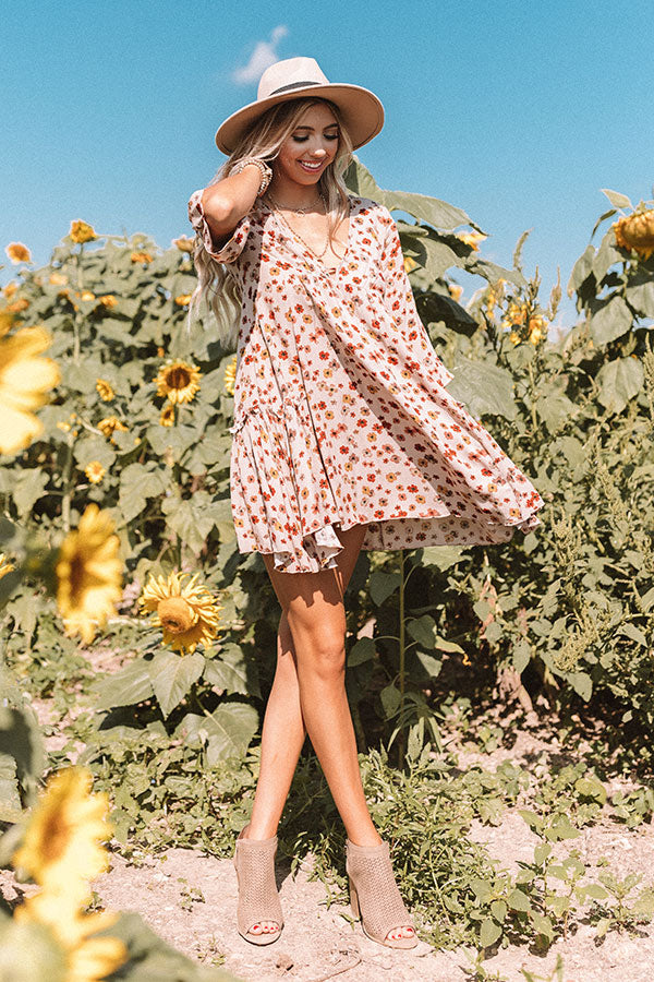 Autumn And Apple Cider Floral Shift Dress In Taupe Autumn And Apple Cider Floral Shift Dress In Taupe