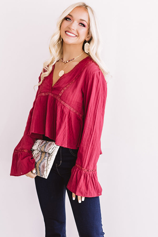 Aspen Happy Hour Crochet Top In Wine