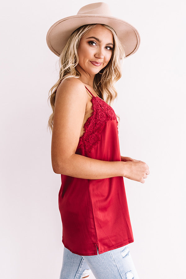 Center Stage Spotlight Lace Tank In Crimson Image - 1
