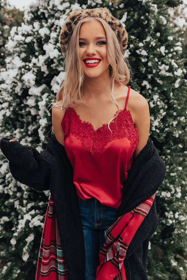 Center Stage Spotlight Lace Tank In Crimson Image - 1
