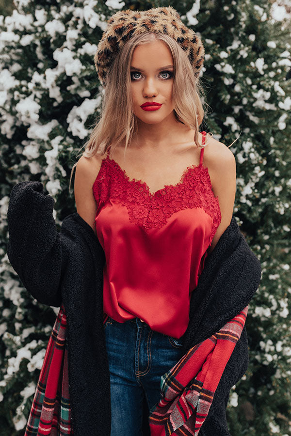 Center Stage Spotlight Lace Tank In Crimson Image - 1