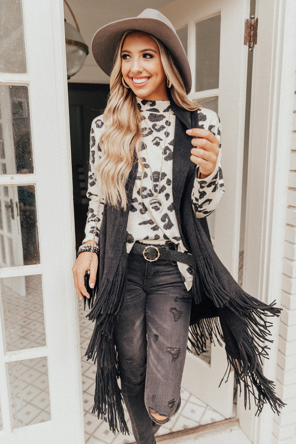 Fallin' For Autumn Fringe Vest In Black