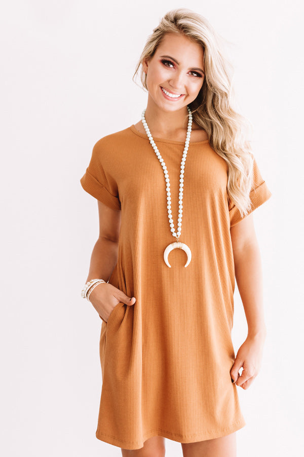 Chic Sway Shift Dress In Camel