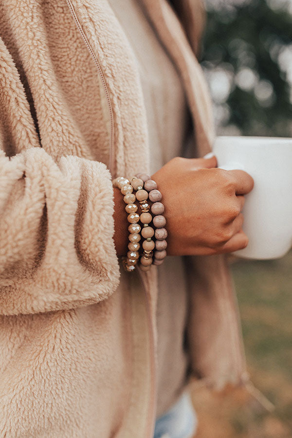 Sipping Vino Bracelet Set In Warm Taupe
