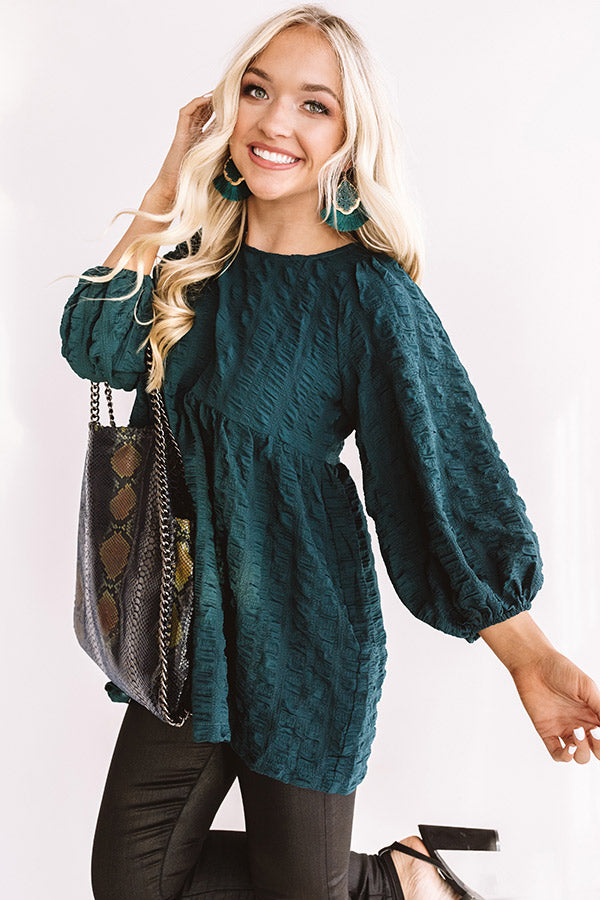 Effortlessly Charming Babydoll Top In Hunter Green