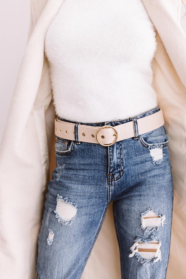 Close Up Ready Faux Leather Belt In Iced Latte