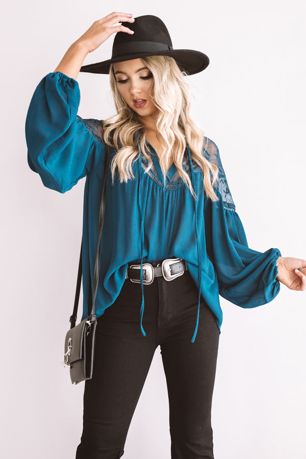 Seriously Smitten Lace Shift Top In Teal