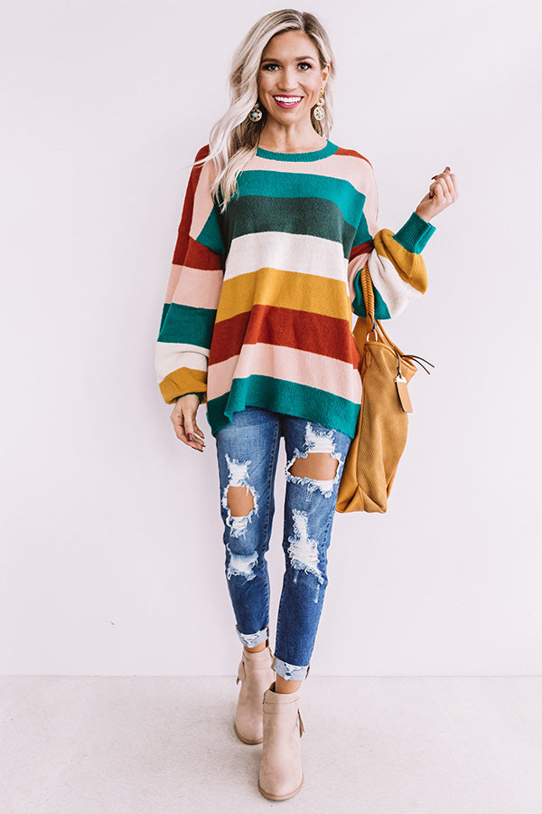 Pop Of Color Stripe Sweater In Emerald