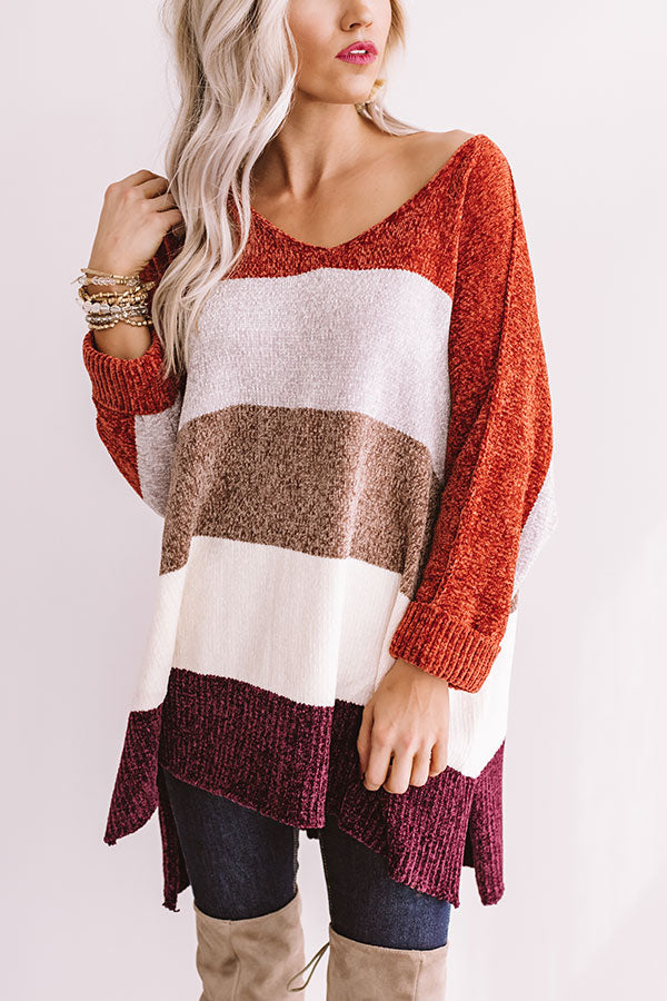 North Shore Chenille Color Block Sweater In Rust Image - 1