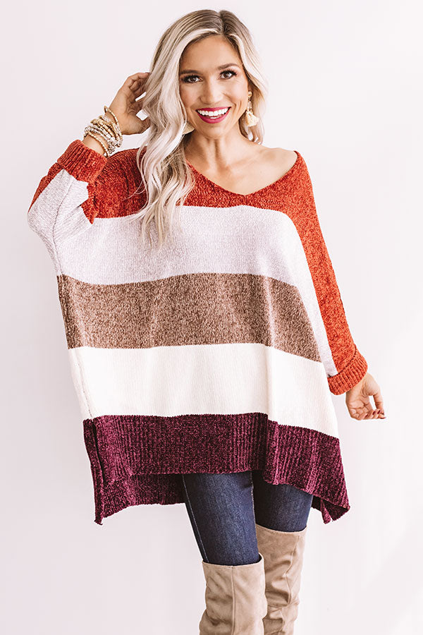 North Shore Chenille Color Block Sweater In Rust Image - 1