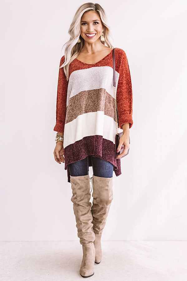 North Shore Chenille Color Block Sweater In Rust Image - 1