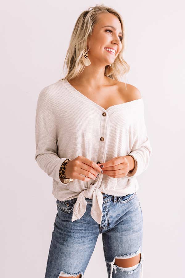 Social Debut Button Up Top In Stone