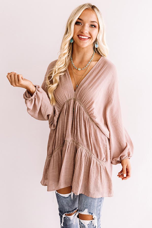 Napa Valley Vino Babydoll Tunic Dress In Dusty Purple