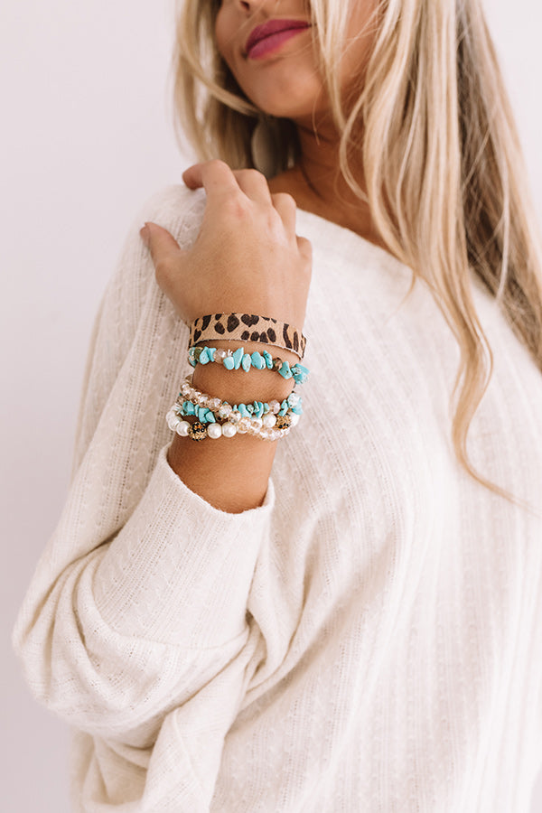 Glitz On The Go Leopard Bracelet Set in Turquoise