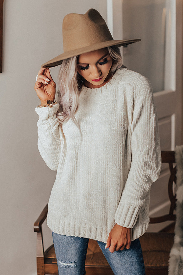 Lounging At The Lodge Chenille Sweater In White