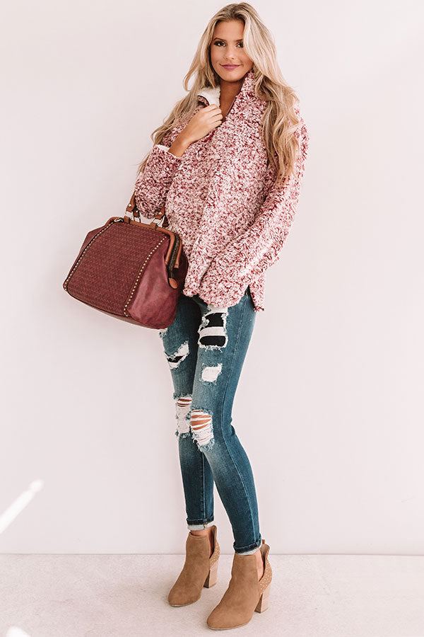 Oh So Warm Sherpa Pullover In Wine