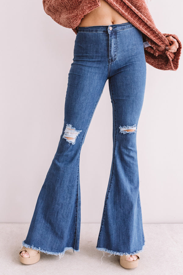 The Jonas High Waist Distressed Flare In Medium Wash