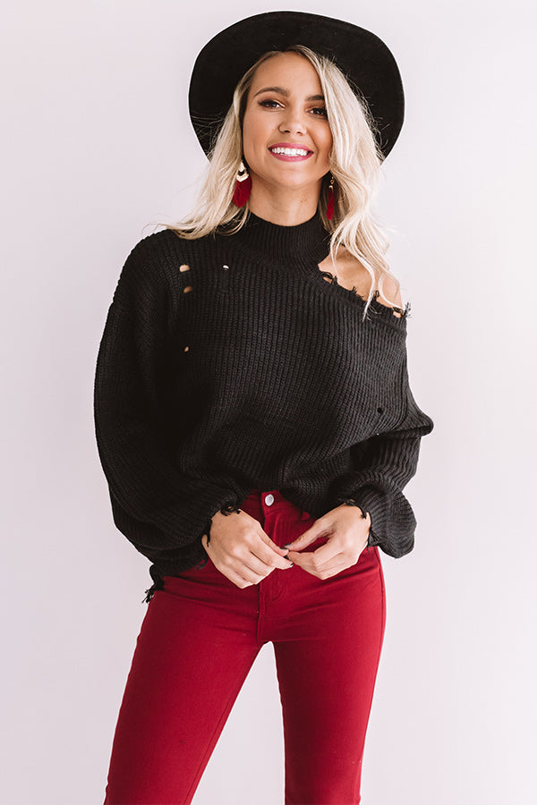 Feels Like Fall Distressed Sweater In Black