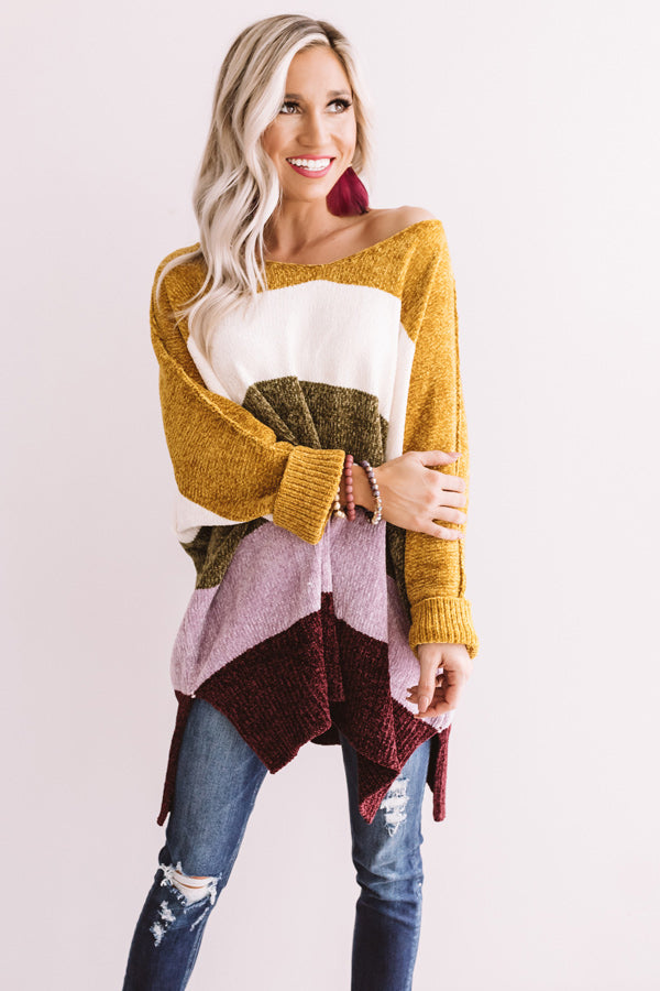 North Shore Chenille Color Block Sweater In Mustard Image - 1