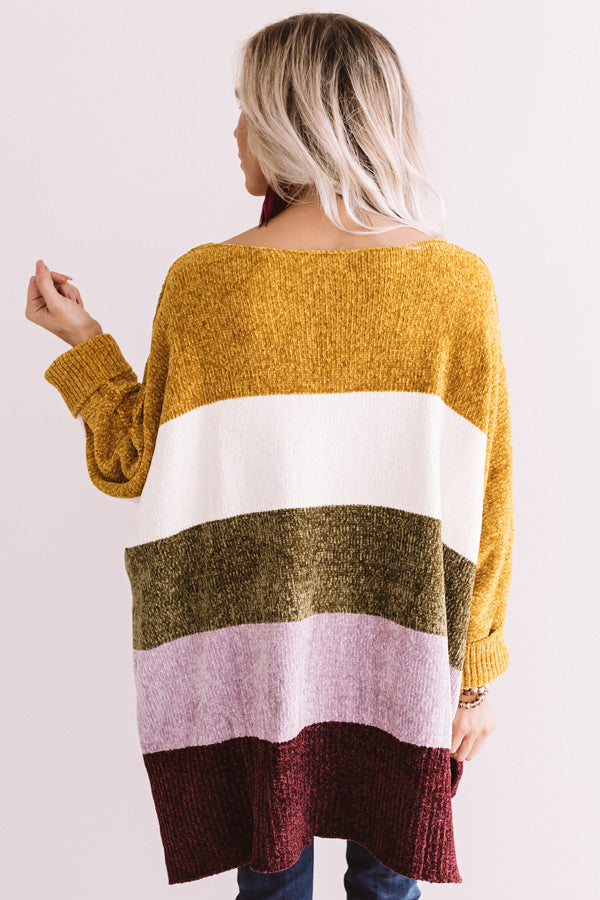 North Shore Chenille Color Block Sweater In Mustard Image - 1
