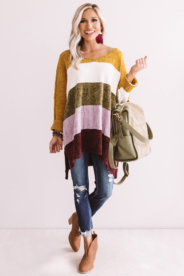 North Shore Chenille Color Block Sweater In Mustard Image - 1