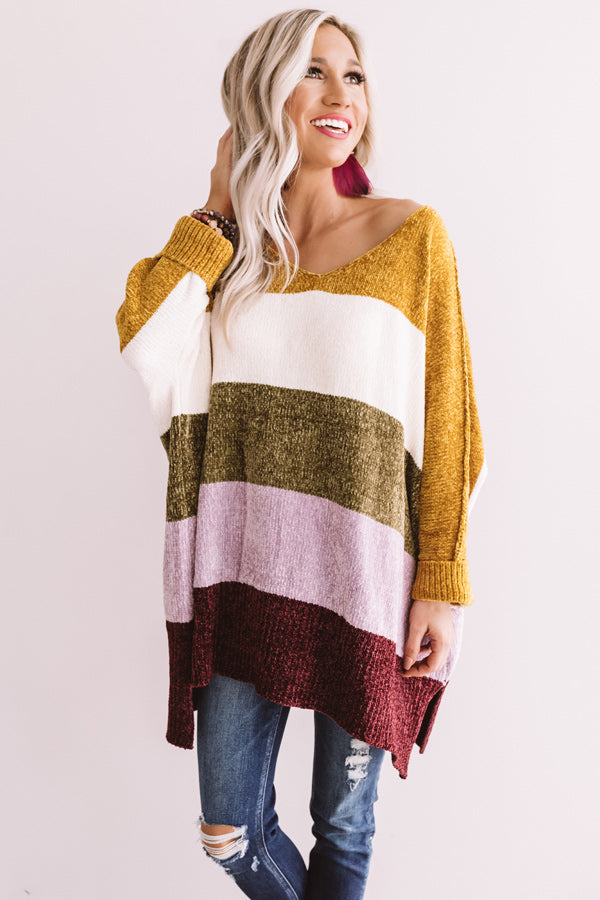 North Shore Chenille Color Block Sweater In Mustard Image - 1