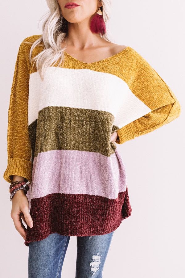 North Shore Chenille Color Block Sweater In Mustard Image - 1