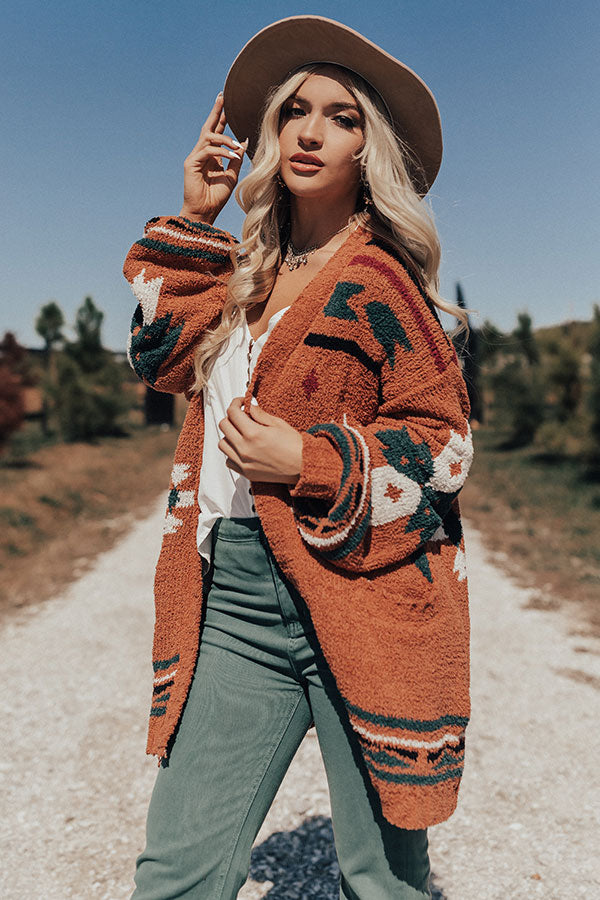 Warm Fuzzy Feels Knit Cardigan In Rust