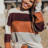 Cozy Sunday Charm Color Block Sweater In Maroon Image - 1