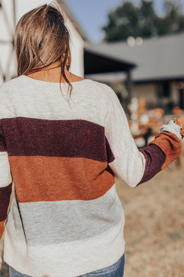 Cozy Sunday Charm Color Block Sweater In Maroon Image - 1