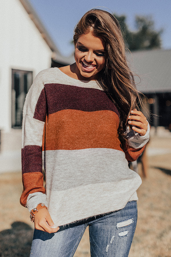 Cozy Sunday Charm Color Block Sweater In Maroon Image - 1