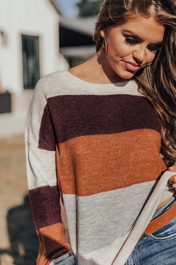 Cozy Sunday Charm Color Block Sweater In Maroon Image - 1