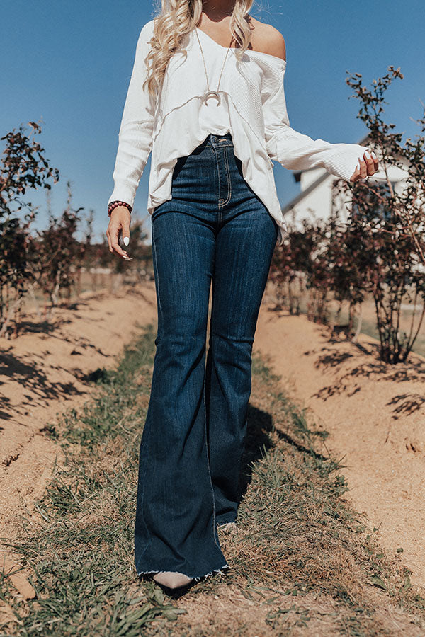 The Everleigh High Waist Flares in Dark Wash