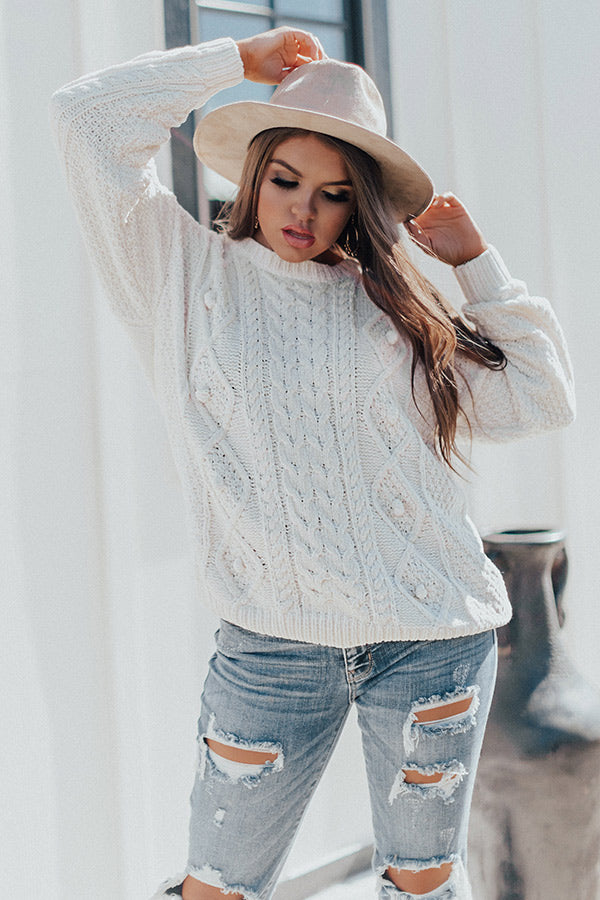 Cabin Kisses Cable Knit Chenille Sweater in Ivory • Impressions Online ...