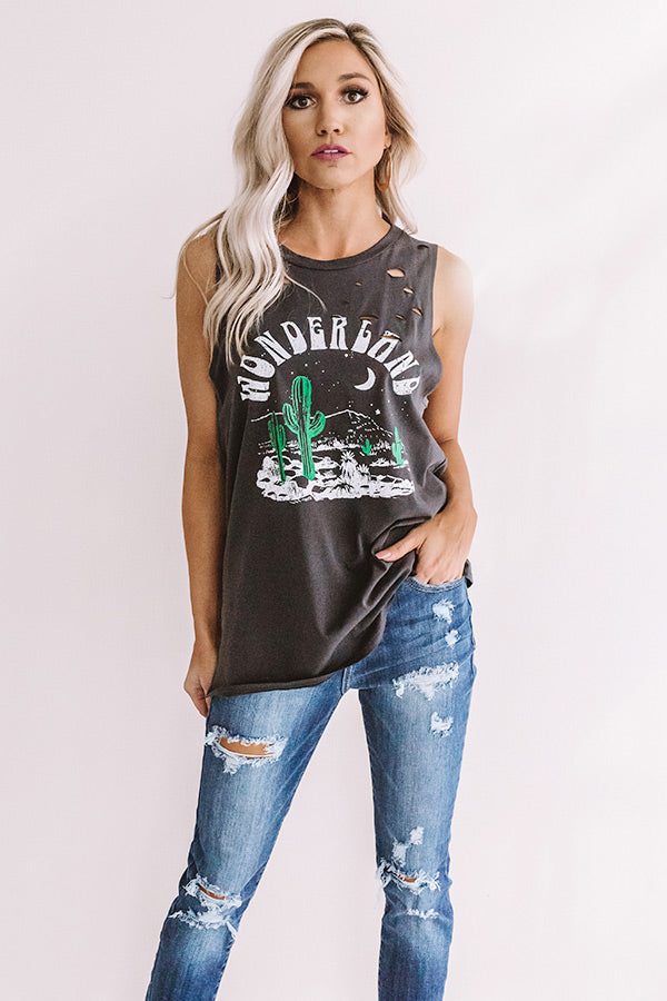 Wonderland Distressed Boyfriend Tank in Vintage Black Image - 1