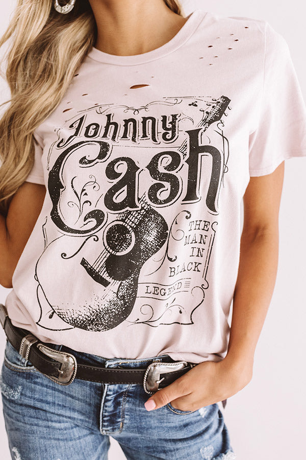 Johnny Cash Distressed Boyfriend Tee In Dusty Purple