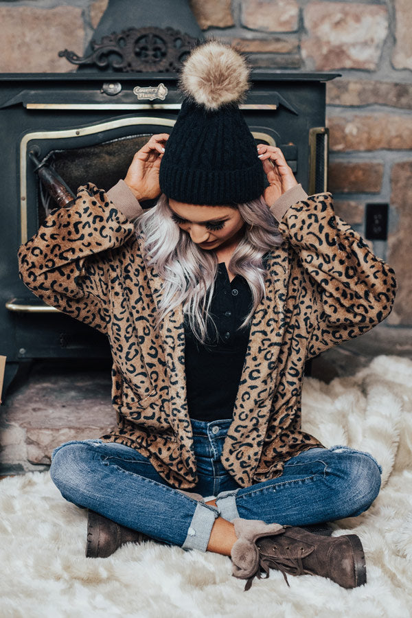 In The Know Faux Fur Pom Beanie In Black