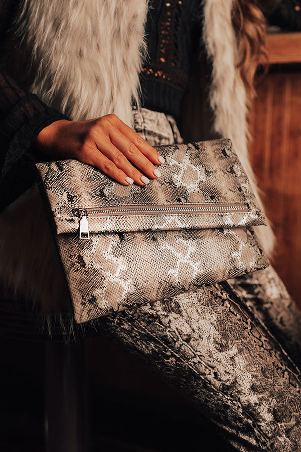 Bound For Broadway Snake Print Clutch