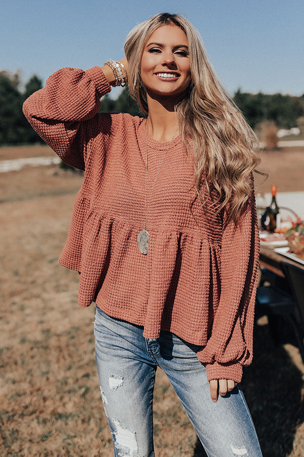 Bring It On Waffle Knit Shift Top In Rustic Rose