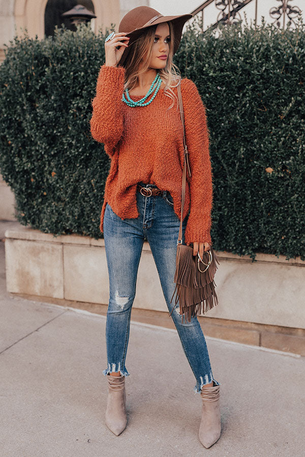 Toasty Vibes Knit Sweater In Rust