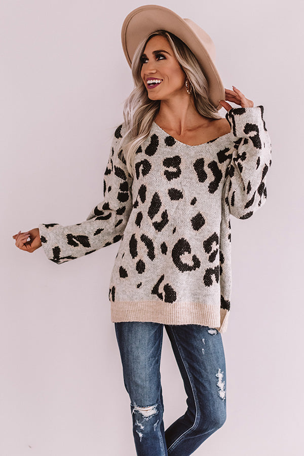 Sing It Louder Leopard Sweater In Grey