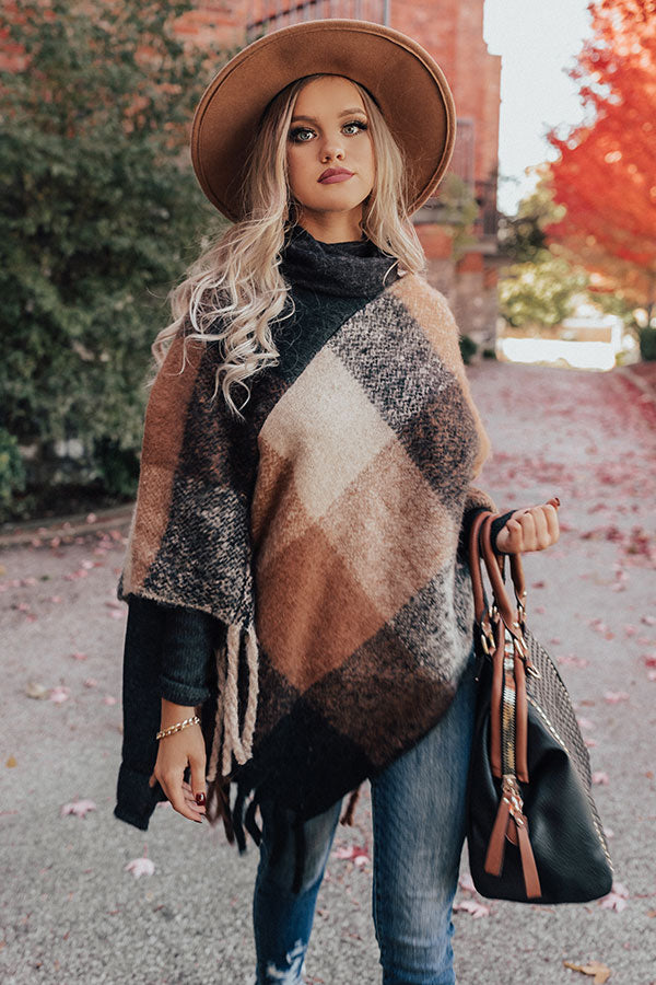 Neutral Territory Plaid Poncho