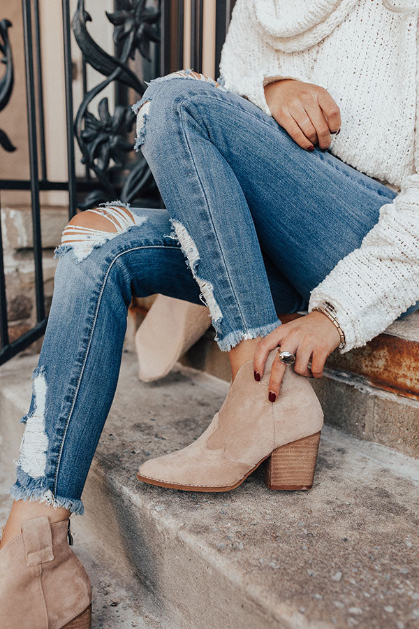 The Corey Faux Suede Bootie In Iced Latte
