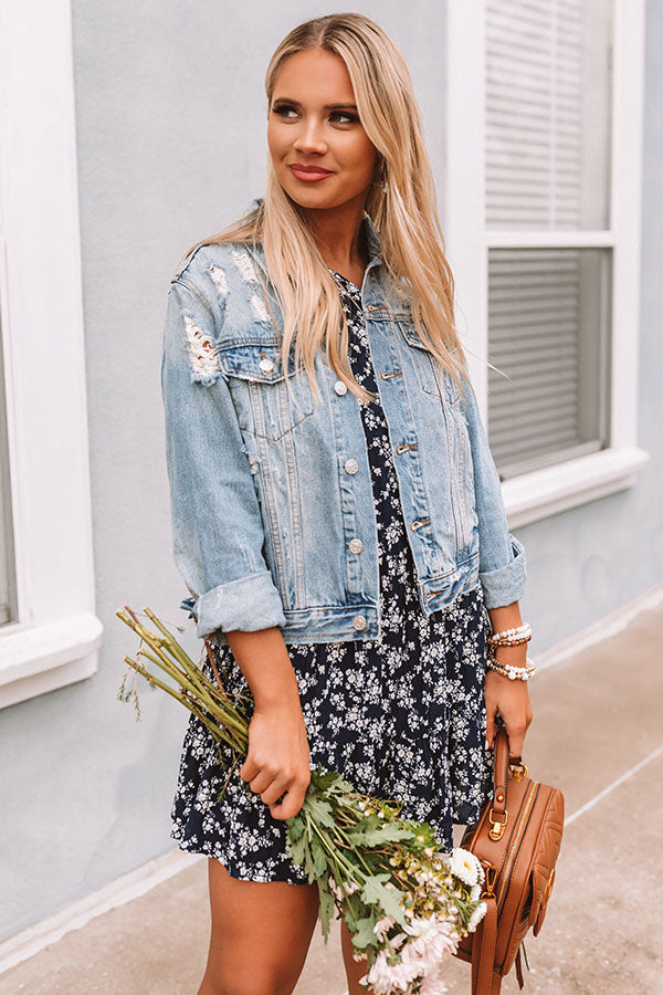 Strolling Through Downtown Distressed Denim Jacket